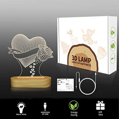 3D Illusion Heart LED Night Light for Girlfriend Wife Romantic Valentine Day Gifts